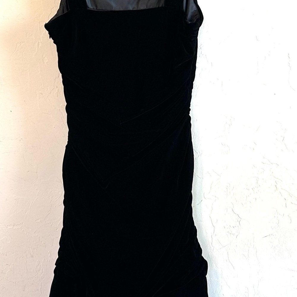 Vintage Oscar de la Renta Black Velvet Ruched Sides Bow Straps Formal Dress Sz S - Picture 7 of 17
